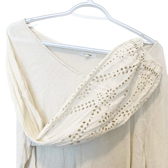 MAURICES | size xxl sheer off white v neck long sleeve with eyelet detail top - Picture 3 of 6